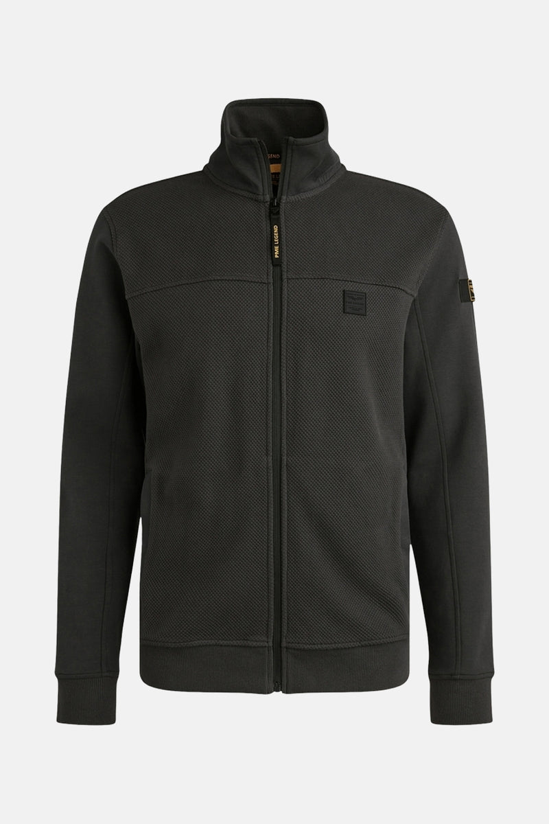 Grijze PME Legend bodywarmer met wafelstructuur, ritssluiting en opstaande kraag.
