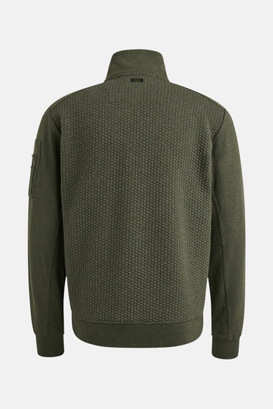 Kaki PME Legend gilet, met textuurpatroon op de rug en opstaande kraag.