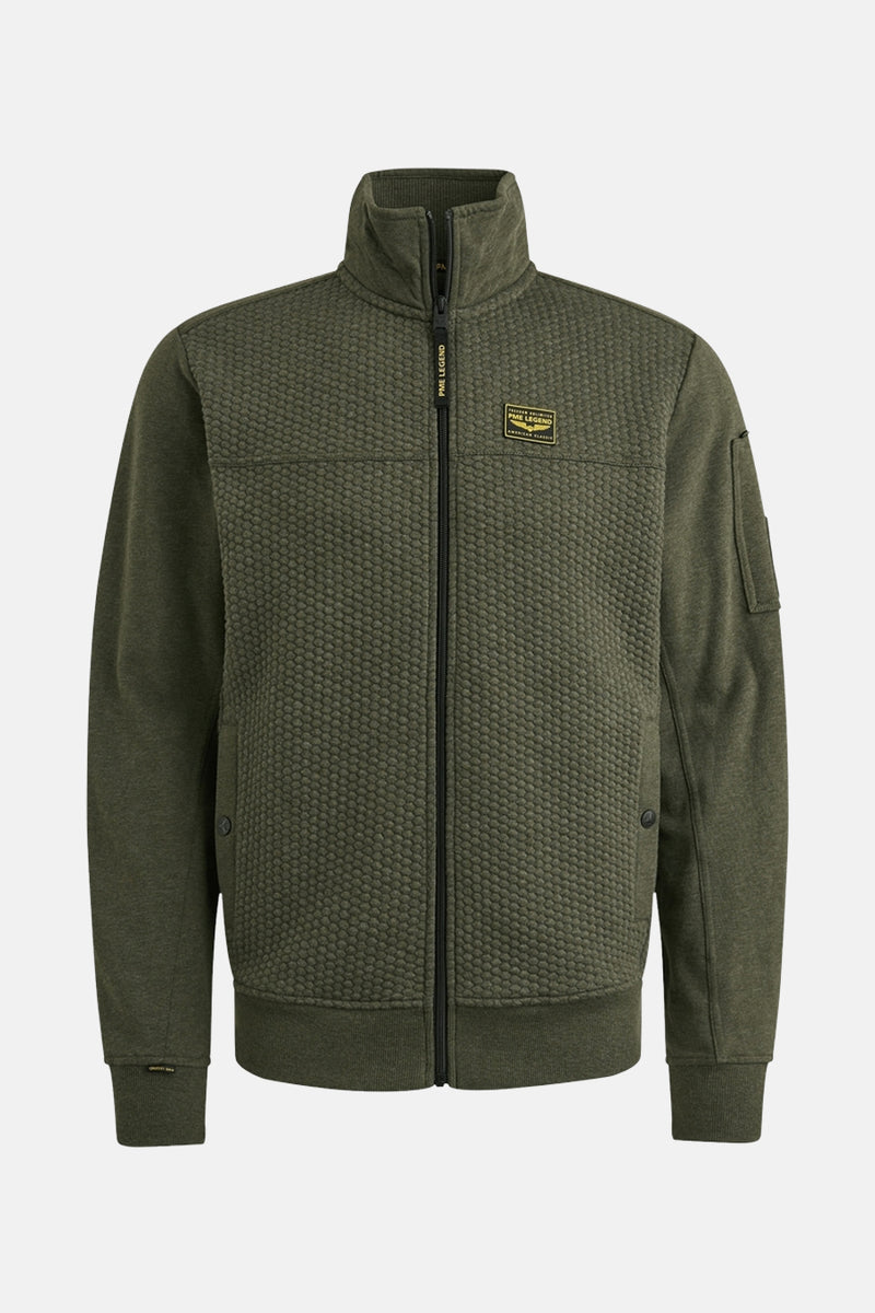 Kaki PME Legend gilet, met een gewatteerde textuur aan de voorkant en een zichtbare ritssluiting.