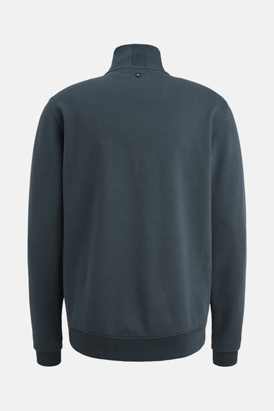 Sweat col montant bleu marine de PME Legend, avec fermeture partielle à glissière et finitions côtelées.