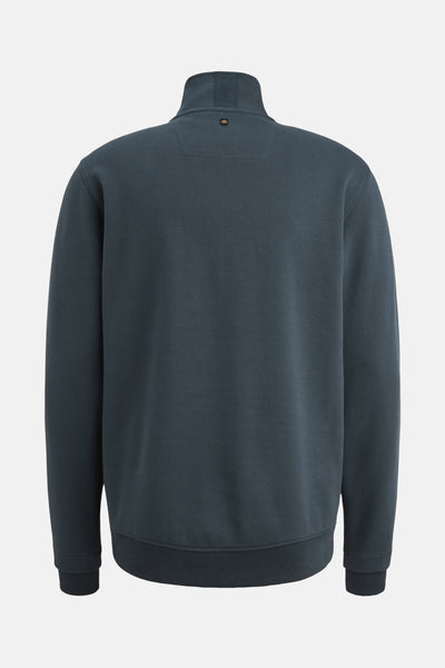 Sweat col montant bleu marine de PME Legend, avec fermeture partielle à glissière et finitions côtelées.