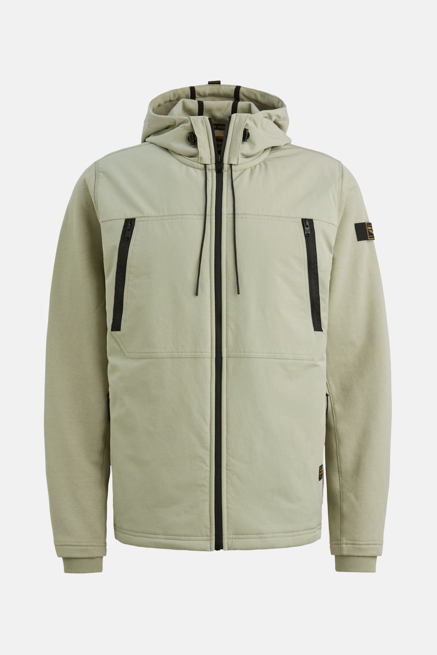 Veste sans manches verte de PME Legend, avec capuche et poches zippées noires.