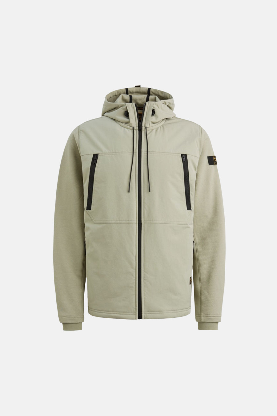 Veste sans manches verte de PME Legend, avec capuche et fermeture éclair noire.