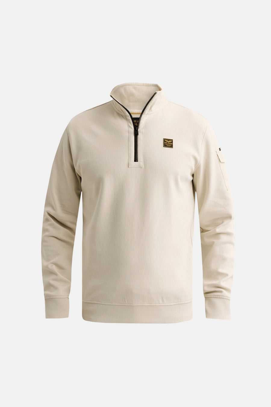 Sweat col montant écru PME LEGEND à fermeture éclair et logo sur la poitrine