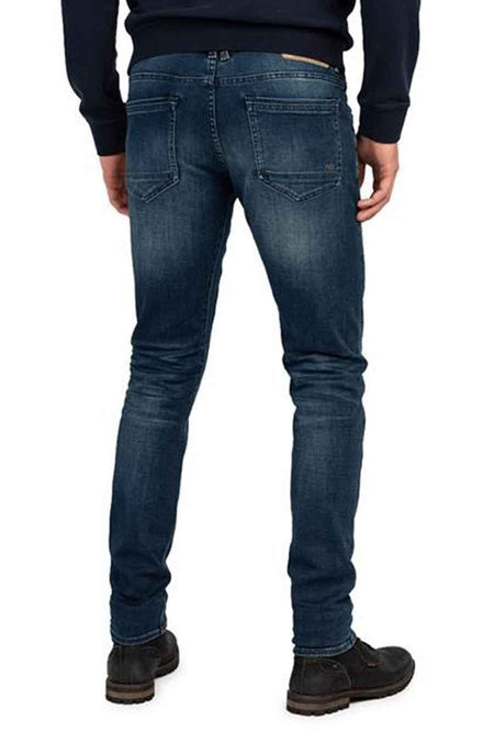 Jean slim en denim bleu foncé de Pme Legend, vue arrière, avec poches et détails usés.