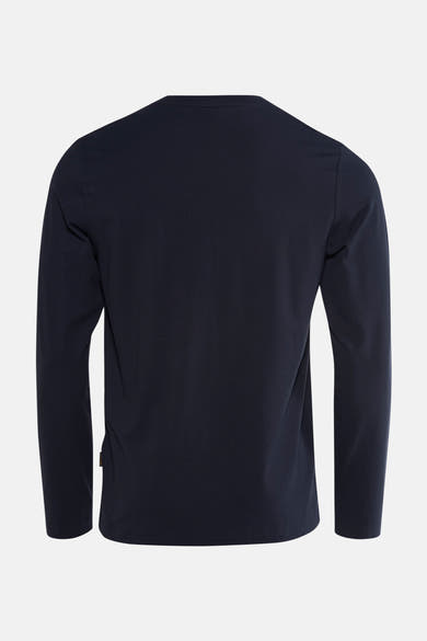 Blauwe T-shirt met lange mouwen van PME Legend, effen met een klein merklabel aan de zijkant.