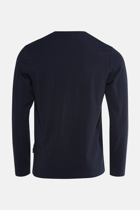 Blauwe T-shirt met lange mouwen van PME Legend, effen met een klein merklabel aan de zijkant.