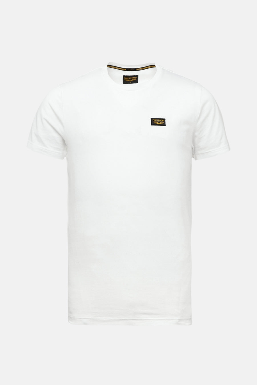 T-shirt blanc à manches courtes de Pme Legend, avec un petit logo sur la poitrine.