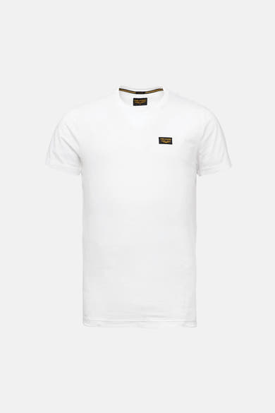 T-shirt blanc à manches courtes de Pme Legend, avec petit logo sur la poitrine.