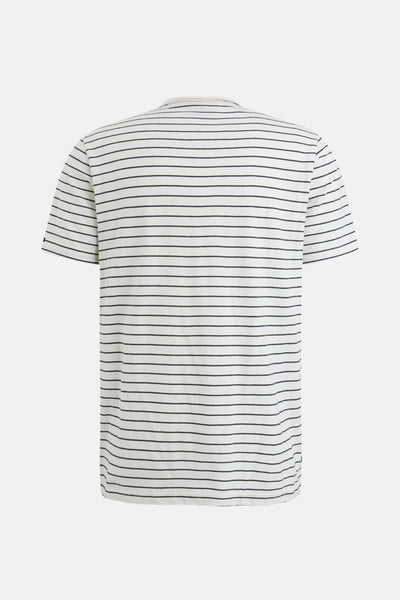 Wit T-shirt met korte mouwen van PME LEGEND, met marineblauwe horizontale strepen, achterzijde.
