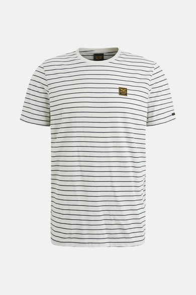Wit gestreept T-shirt met korte mouwen van PME Legend, met een logo-embleem op de borst.