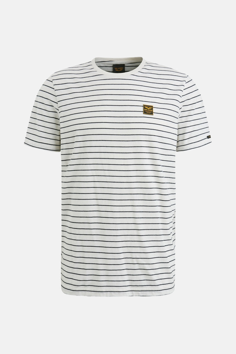 Wit gestreept T-shirt met korte mouwen van PME Legend, met een logo-embleem op de borst.