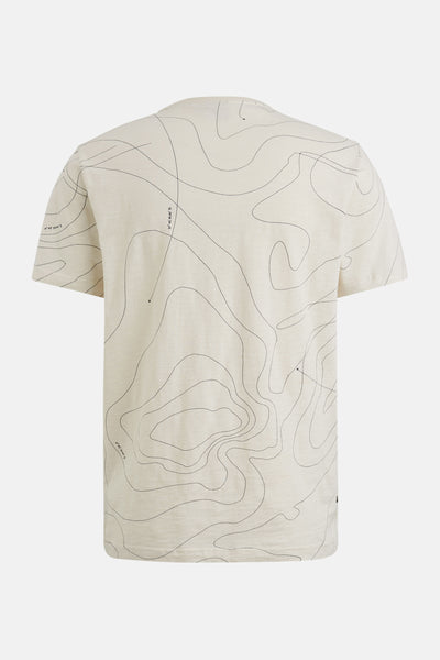 T-shirt beige à manches courtes de PME Legend avec imprimé carte topographique noire sur l'ensemble.
