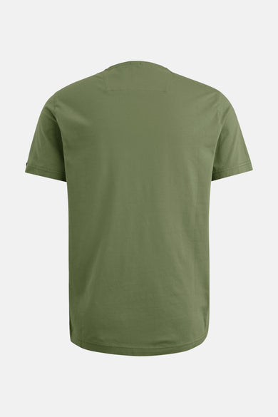 T-shirt à manches courtes vert de PME LEGEND, vue arrière, avec une étiquette ton sur ton au niveau du cou.