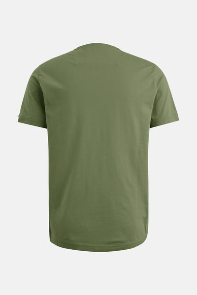 T-shirt à manches courtes vert de PME LEGEND, vue arrière, avec une étiquette ton sur ton au niveau du cou.