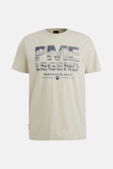 Ecru T-shirt met korte mouwen van PME LEGEND, met subtiele donkere details aan de zijkant.