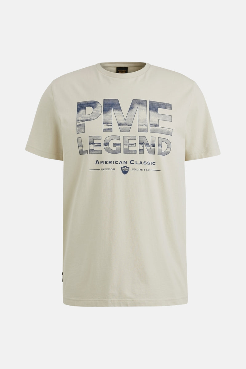 Ecru T-shirt met korte mouwen van PME LEGEND, met subtiele donkere details aan de zijkant.