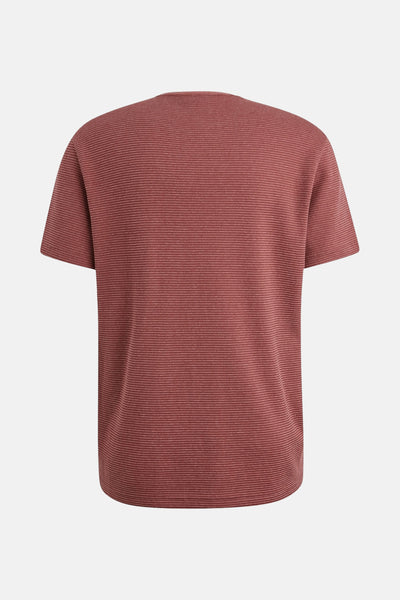 T-shirt à manches courtes rose de PME Legend avec motif rayé et texture gaufrée, vue de dos.