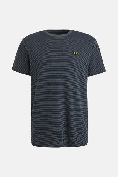 T-shirt à manches courtes gris de PME Legend avec motif à rayures horizontales et logo brodé.
