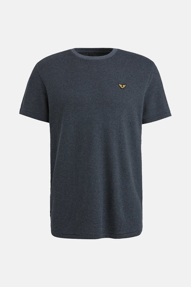 Grijze korte mouw T-shirt van PME Legend met horizontale streeptjes en geborduurd logo.