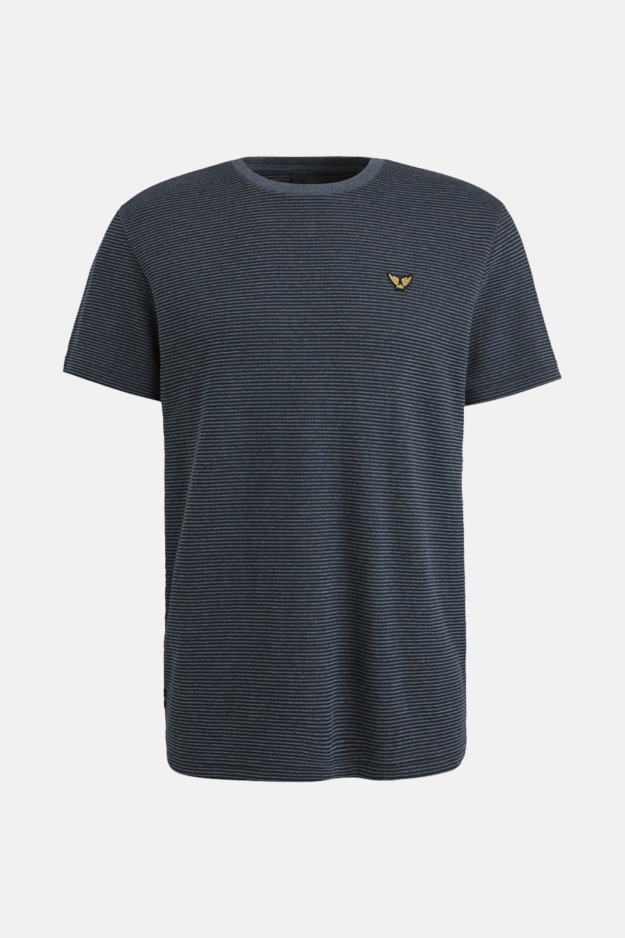 T-shirt à manches courtes gris de PME Legend avec motif à rayures horizontales et logo brodé.

