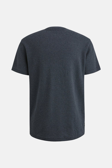 Grijze korte mouw T-shirt van PME Legend, met fine horizontale strepen op een lichte grond.
