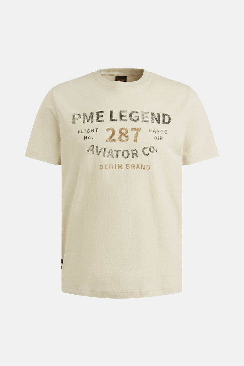 T-shirt écru à manches courtes de PME Legend, avec imprimé décoratif "PME Legend, Flight No. 287".