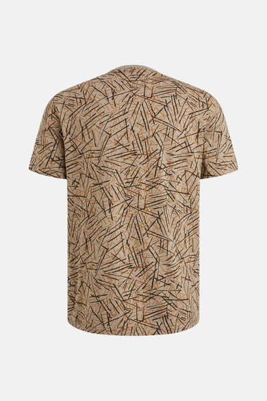 T-shirt à manches courtes beige de PME LEGEND, avec un motif abstrait de lignes marron et noir.