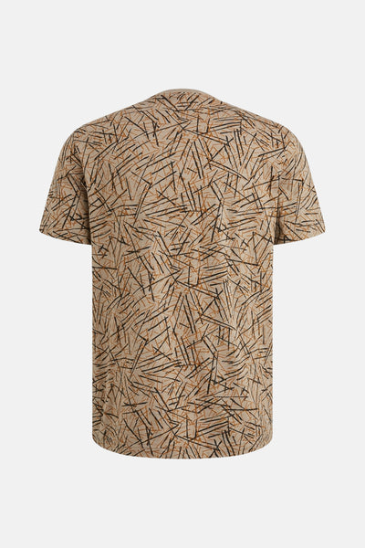 T-shirt à manches courtes beige de PME LEGEND, avec un motif abstrait de lignes marron et noir.
