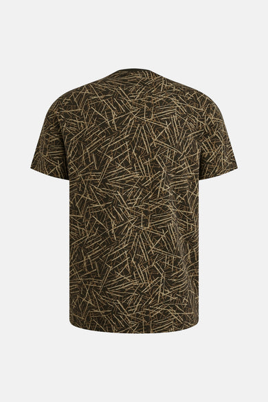 T-shirt à manches courtes marron de PME LEGEND, avec motif linéaire abstrait sur l'ensemble.
