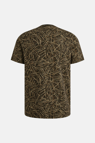 T-shirt à manches courtes marron de PME LEGEND, avec motif linéaire abstrait sur l'ensemble.
