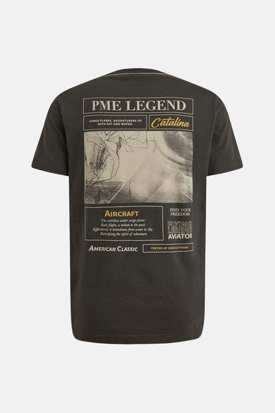 T-shirt gris à manches courtes de PME Legend, avec motif imprimé au dos.
