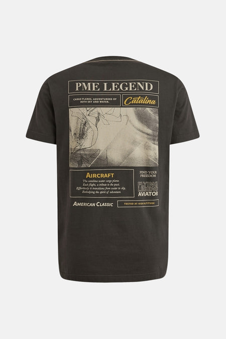 T-shirt gris à manches courtes de PME Legend, avec motif imprimé au dos.

