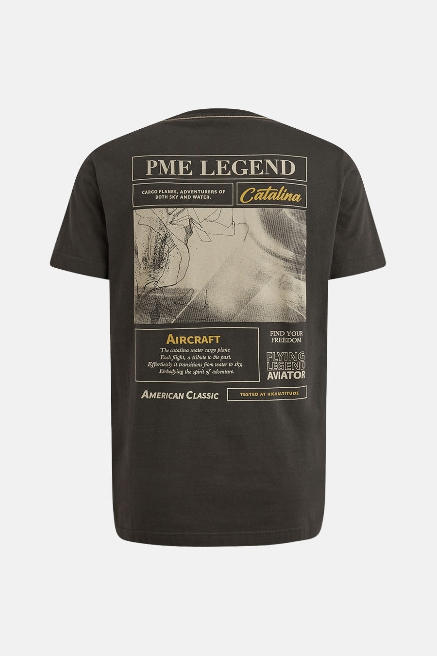 T-shirt gris à manches courtes de PME Legend, avec motif imprimé au dos.
