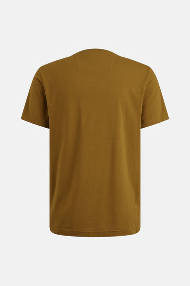 Okerkleurig T-shirt met korte mouwen van PME Legend, van achteren gezien, met een eenvoudige ronde hals.