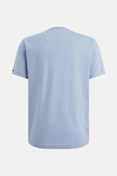 T-shirt bleu à manches courtes de PME Legend, vue arrière avec étiquette au col.