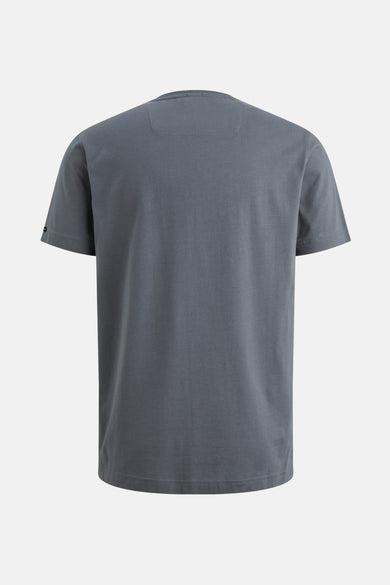 T-shirt bleu à manches courtes de PME Legend, avec étiquette discrète sur la manche.