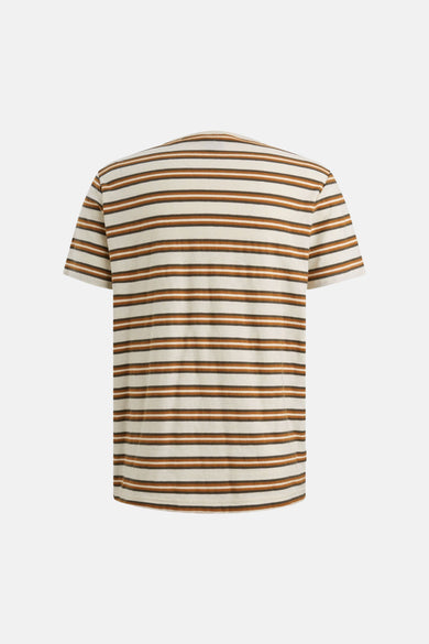 T-shirt multicolore à rayures, de PME LEGEND, avec des rayures horizontales marron et beige, vue de dos.