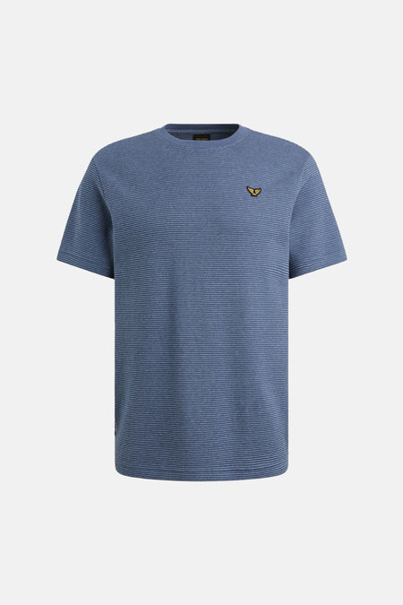 Blauw gestreept T-shirt, van PME Legend, met een geribbelde textuur en korte mouwen, achterzijde.