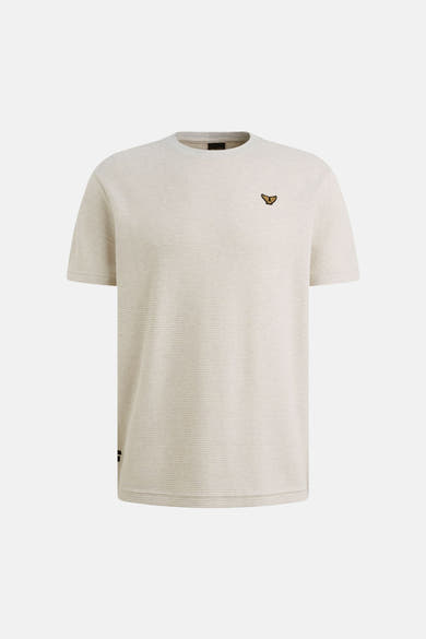 Beige T-shirt met korte mouwen van PME LEGEND, in een getextureerd breisel, achterkant met klein zwart label.