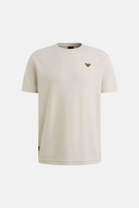 Beige T-shirt met korte mouwen van PME LEGEND, in een getextureerd breisel, achterkant met klein zwart label.