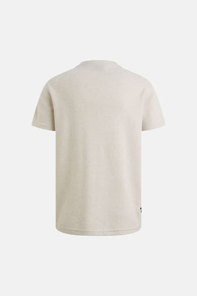 T-shirt beige à manches courtes de PME LEGEND, en maille texturée, vue de dos avec petite étiquette noire.