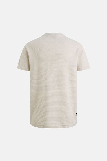 T-shirt beige à manches courtes de PME LEGEND, en maille texturée, vue de dos avec petite étiquette noire.