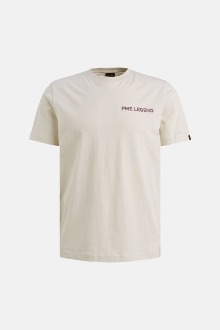 Ecru T-shirt met korte mouwen van PME Legend, met opdruk op de rug.