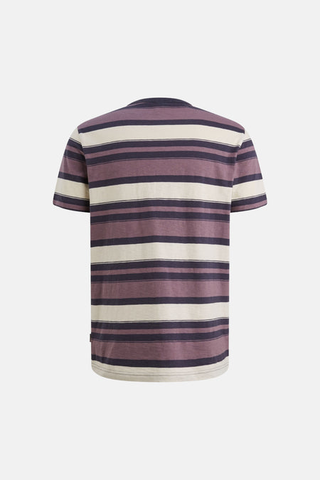 T-shirt à rayures multicolores par PME Legend, vue de dos, avec encolure ras du cou.