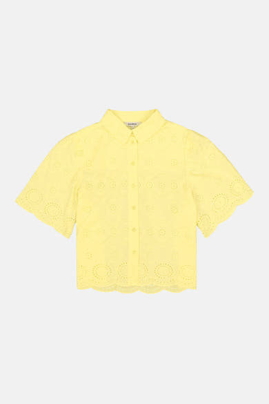 Chemise à manches courtes jaune de GARCIA avec motif ajouré et bords festonnés.