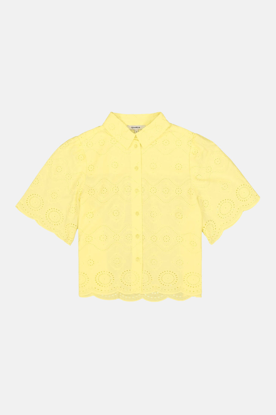 Chemise à manches courtes jaune de GARCIA avec motif ajouré et bords festonnés.