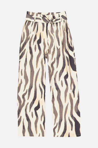 Multikleurige broek van GARCIA, abstracte zebraprint, hoge taille met strikceintuur.