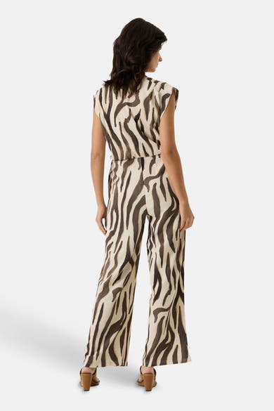 Multikleurig Garcia-pak, licht geplooide zebraprint, mouwloos, achterzicht.