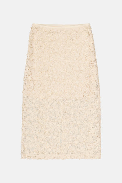 Jupe beige de GARCIA en dentelle florale texturée.